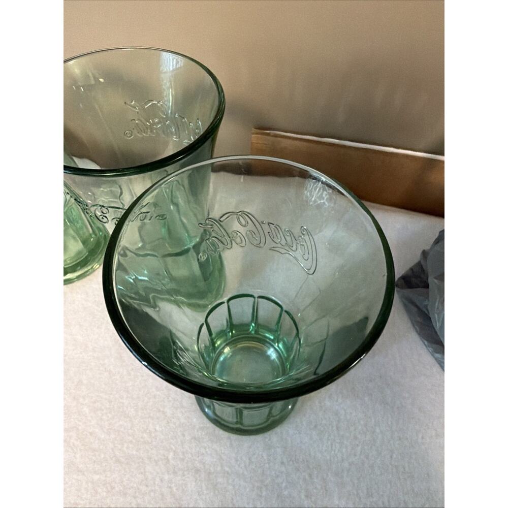 Coca-Cola Green Flared Glass Tumbler, Set Of 4 Approximately 16 Oz 6.5 Tall - Picture 5 of 5